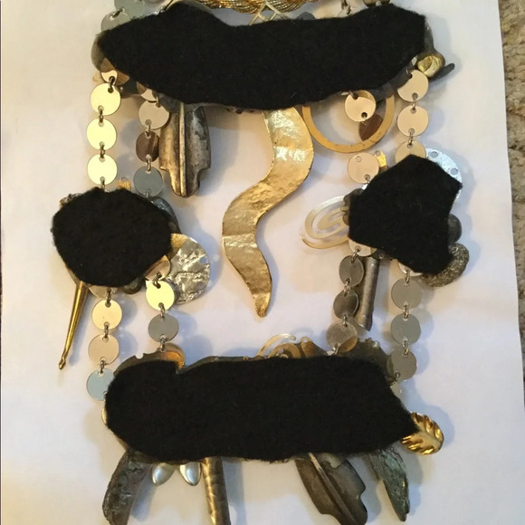 Vintage Steampunk Up cycled Silver Gold Metal Beaded Bib Rope Necklace XL, NEW - Picture 7 of 8